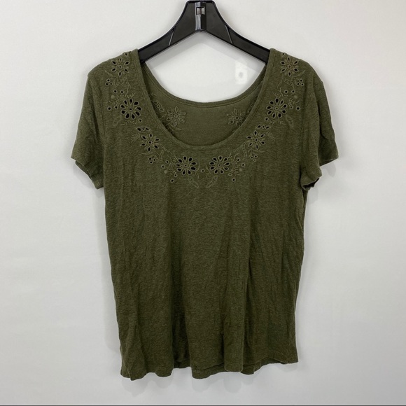 LUCKY BRAND Eyelet Scoop Back Linen Blend Top In - Picture 4 of 5